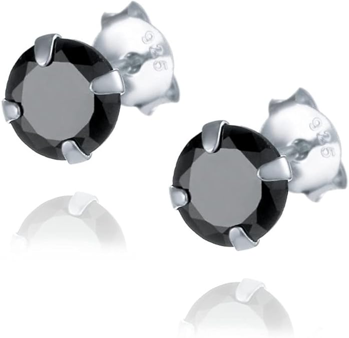 Mens Black Earrings Black Onyx studs 925 Sterling Silver Black earrings for Men Women Medium mens studs Round Mens Stud Earrings 7mm Mens Jewelry Faceted Studs