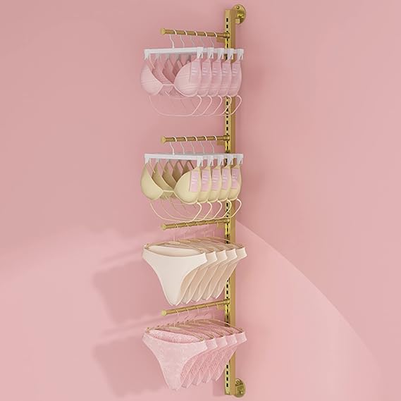 Clothes Retail Shelves Garment Rack Commercial Socks Holder, Adjustable Underwear Rack Bra Display Fixture Handbag Hanging Rods, Boutique Store Hanger Hat Organ(Gold Style 3)
