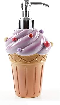 Cute Animal Cartoon Resin SPA Collection Bath Accessory Set, Soap Dispenser Pump, Toothbrush Holder, Tumbler Tooth Brushes Cup, Soap Dish (Icecream Soap Dispenser)