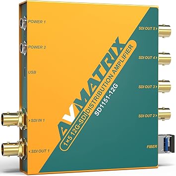 AVMATRIX SD1151-12G SDI in & 1x5 12G-SDI Out Distribution Amplifier HD