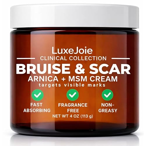 LuxeJoie Bruise & Scar Cream with Arnica Montana  MSM, Fragrance Free Fast Absorbing Body Cream for Visible Marks, 4 oz