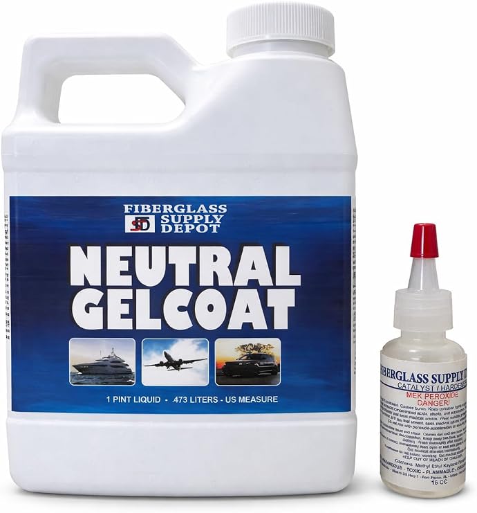 Fiberglass Supply Depot Neutral Gelcoat No Wax Pint Kit with 15cc MEKP Clear Tintable Gelcoat Base for Adding Pigments, Custom Color Matching, Fiberglass & Marine Repair