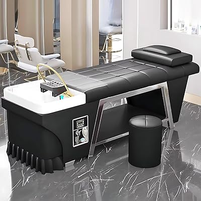 Shampoo Bed-Massage Table Includes Black Luxury Design,Head Spa Equipment & Facial Bed with Comfortable Headrest& Water Circulation,Open Storage