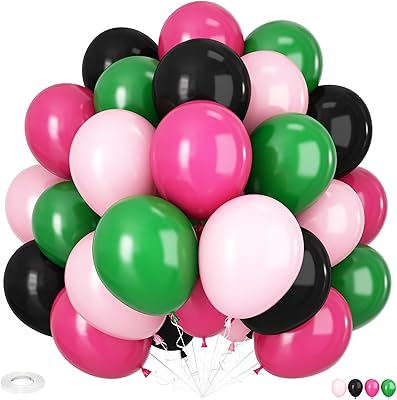 Black and Pink Green Balloons, 12 Inch Hot Pink and Black Green Balloons Pastel Pink Witch Party Balloons for Witch Birthday Baby Shower Decoration Princess Witch Theme Birthday Party Supplies